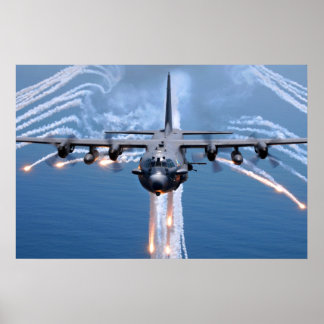 AC-130H Spectre jettisons flares Poster