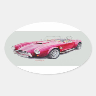 AC Cobra Red Classic Sports Car Oval Sticker
