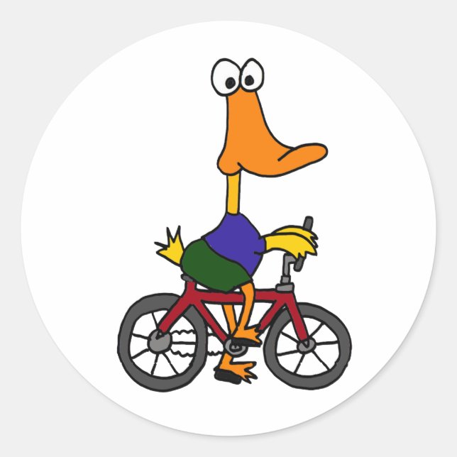 AC- Duck Riding Bicycle Cartoon Classic Round Sticker (Front)