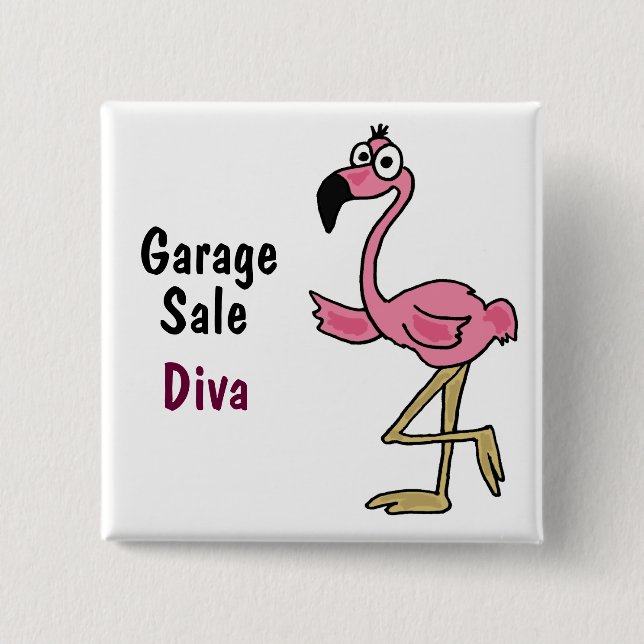 AC- Pink Flamingo Garage Sale Diva Button (Front)