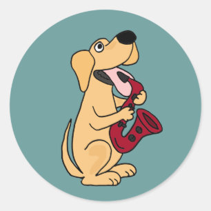 AC- Puppy Dog Playing Saxophone Cartoon Classic Round Sticker