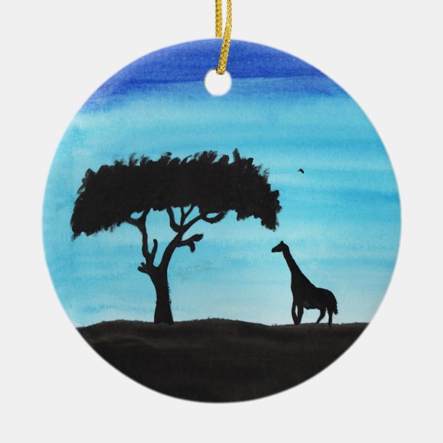 Acacia & Giraffe Ceramic Tree Decoration (Front)