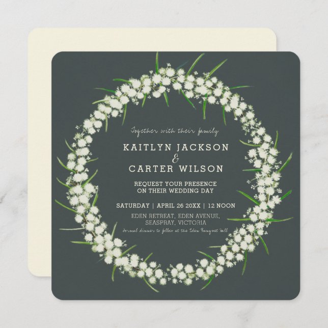 Acacia light wattle flower wreath art wedding invitation (Front/Back)