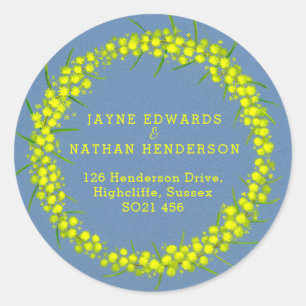 Acacia yellow wattle wedding address stickers