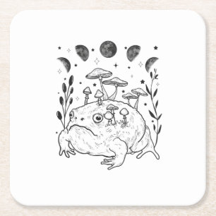 Academia Moon Witchy Goblincore Aesthetic Frog Square Paper Coaster