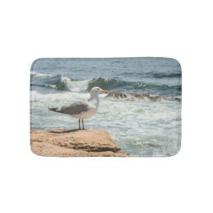 Acadia Maine Coastline Seagull Ocean Bath Mat