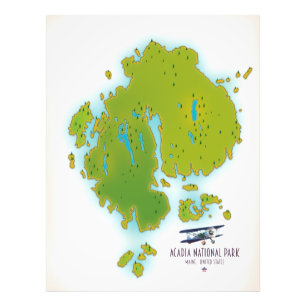 Acadia, Maine National Park map Travel map. Photo Print