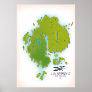 Acadia, Maine National Park map Travel map. Poster