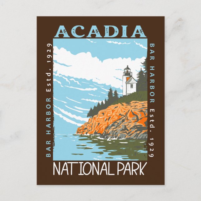 Acadia National Park Bar Harbour Lighthouse Vintag Postcard (Front)