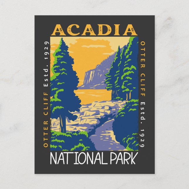 Acadia National Park Bar Harbour Otter Cliff Retro Postcard (Front)