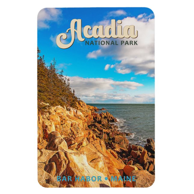 Acadia National Park Bar Harbour Watercolor Magnet (Vertical)