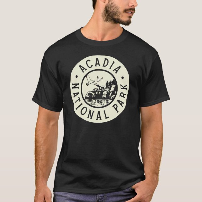Acadia National Park Circle Birds Tan T-Shirt (Front)