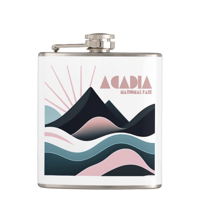 Acadia National Park Coloured Hills Hip Flask (Front)
