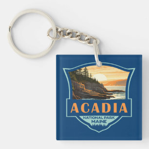 Acadia National Park Illustration Retro Badge Key Ring
