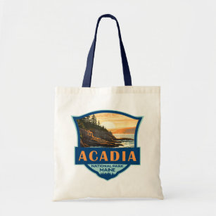 Acadia National Park Illustration Retro Badge Tote Bag