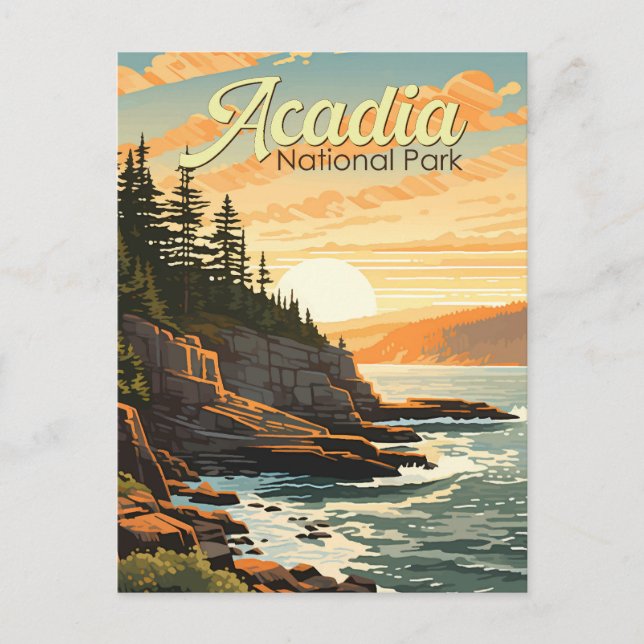 Acadia National Park Illustration Retro Postcard (Front)