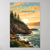 Acadia National Park Illustration Retro