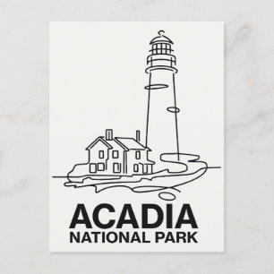 Acadia National Park Lighthouse Line Art Postcard