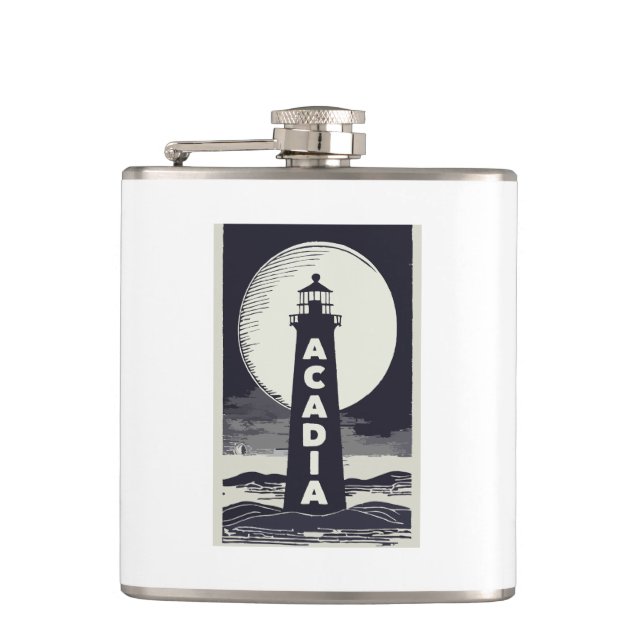 Acadia National Park Lighthouse Moon Hip Flask (Front)