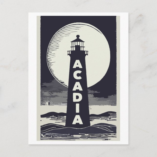 Acadia National Park Lighthouse Moon Postcard (Front)