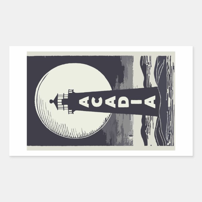 Acadia National Park Lighthouse Moon Rectangular Sticker (Front)