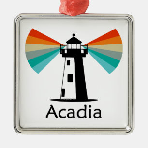 Acadia National Park Lighthouse Rainbow Metal Ornament