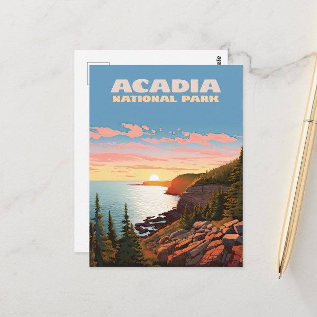 Acadia National Park Maine Coast Retro Postcard (Front/Back In Situ)