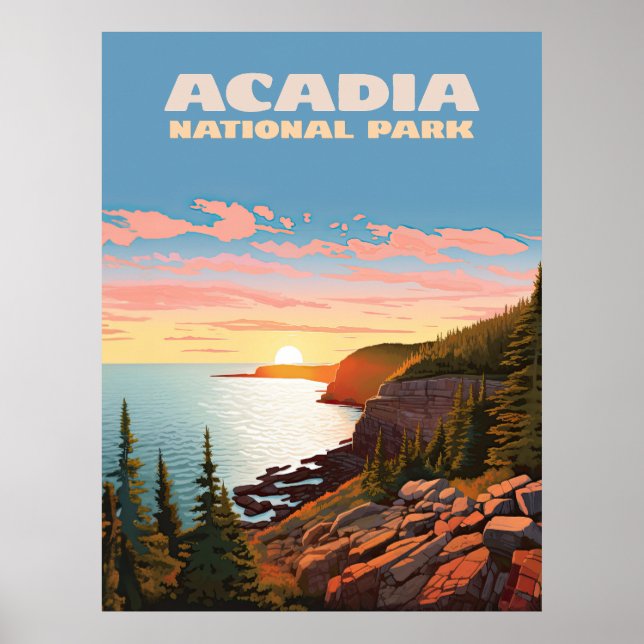 Acadia National Park Maine Coast Retro Poster (Front)