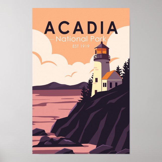 Acadia National Park Maine Lighthouse Vintage Poster (Front)