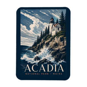Acadia National Park Maine Modern Woodblock Travel Magnet