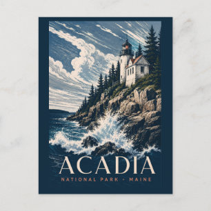 Acadia National Park Maine Modern Woodblock Travel Postcard