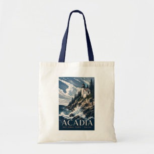 Acadia National Park Maine Modern Woodblock Travel Tote Bag
