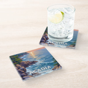 Acadia National Park Maine Painting Travel Art Glass Coaster