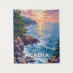 Acadia National Park Maine Painting Travel Art Tapestry