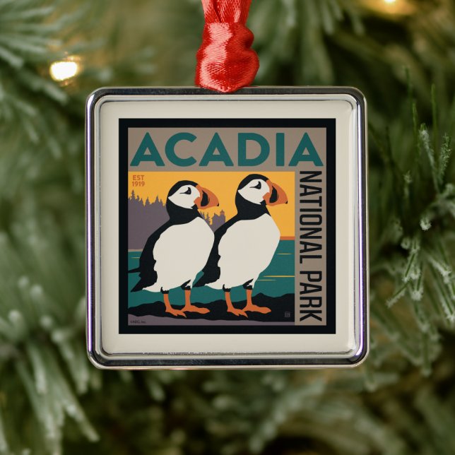 Acadia National Park, Maine | Puffins Metal Ornament (Tree)