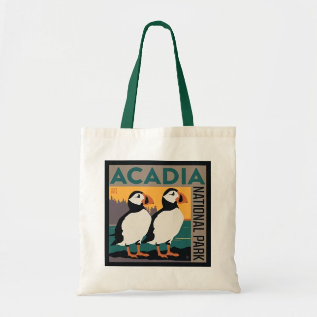 Acadia National Park, Maine | Puffins Tote Bag (Front)