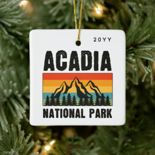 Acadia National Park, Maine Retro Custom Year Ceramic Ornament