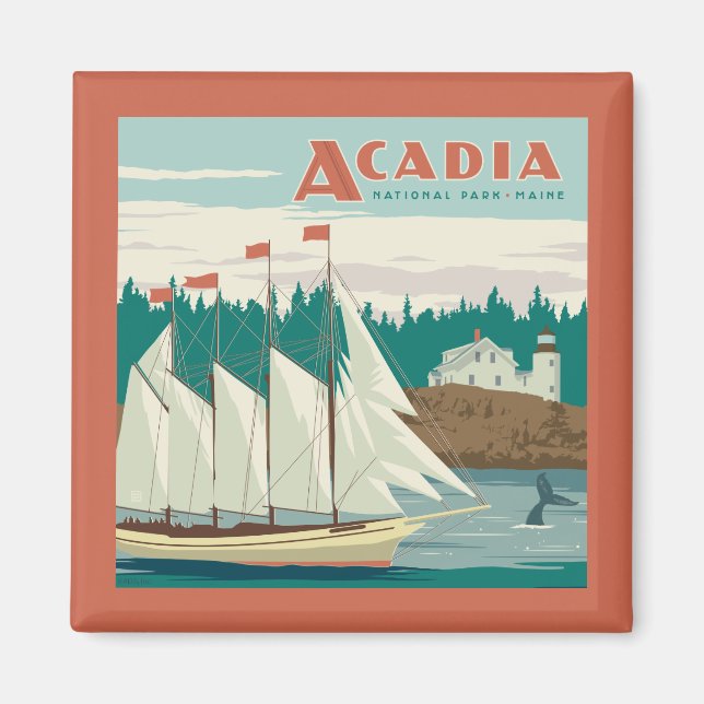 Acadia National Park, Maine | Sailboat & Whale Magnet (Front)