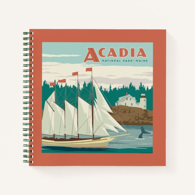 Acadia National Park, Maine | Sailboat & Whale Notebook (Front)