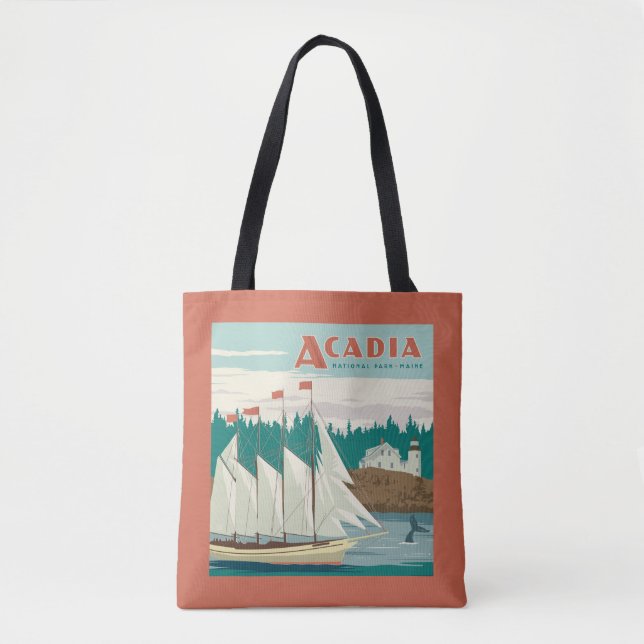 Acadia National Park, Maine | Sailboat & Whale Tote Bag (Front)
