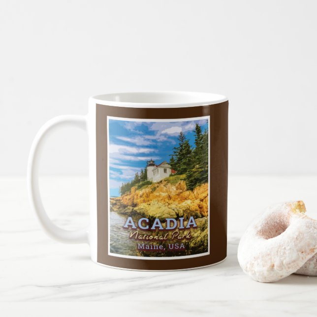 ACADIA NATIONAL PARK - MAINE USA - BAR HARBOR COFFEE MUG (With Donut)