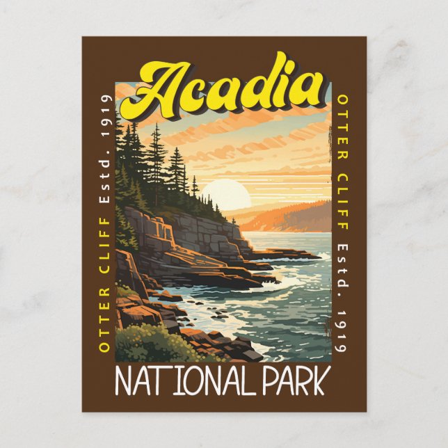 Acadia National Park Otter Cliff Distressed Postcard (Front)
