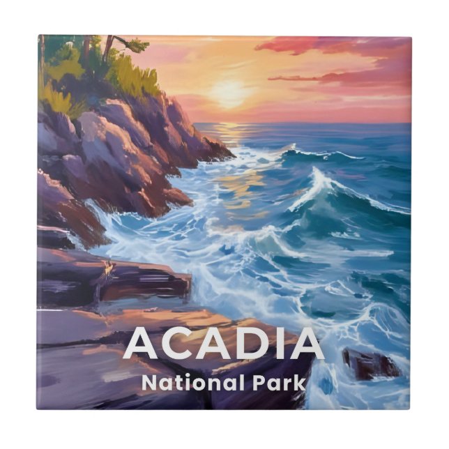Acadia National Park | Otter Cliffs Maine Travel Ceramic Tile (Front)