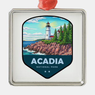 Acadia National Park Shield Metal Ornament
