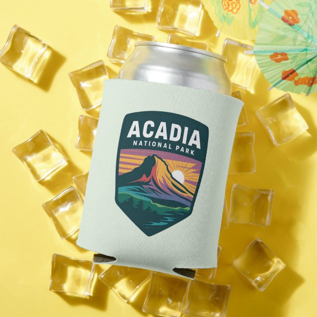 Acadia National Park Sunset Badge Illustration Can Cooler (In Situ Summer)