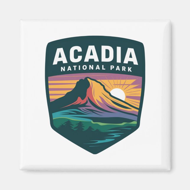 Acadia National Park Sunset Badge Illustration Magnet (Front)