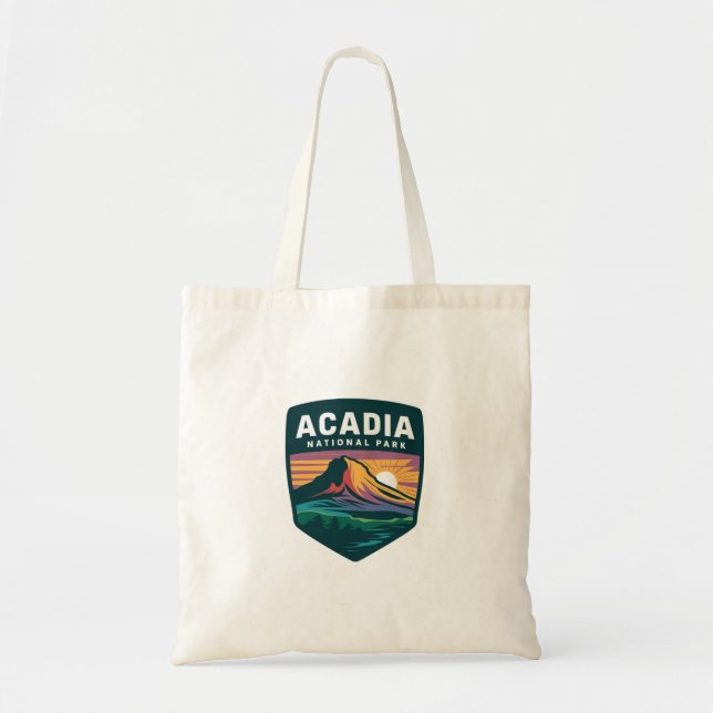 Acadia National Park Sunset Badge Illustration Tote Bag (Front)