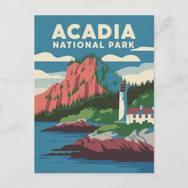 Acadia National Park Vintage Lighthouse Postcard (Front)