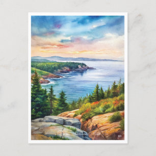 Acadia National Park Watercolor Painting Postcard