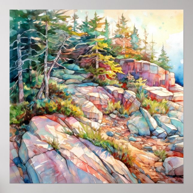 Acadia National Park Watercolor Painting  Poster (Front)